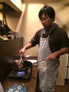 Taro cooking the Kobe beef